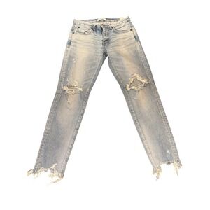 Moussy Howa Boyfriend Selvedge Denim Distressed Ankle Crop‎ Jeans-Size 26